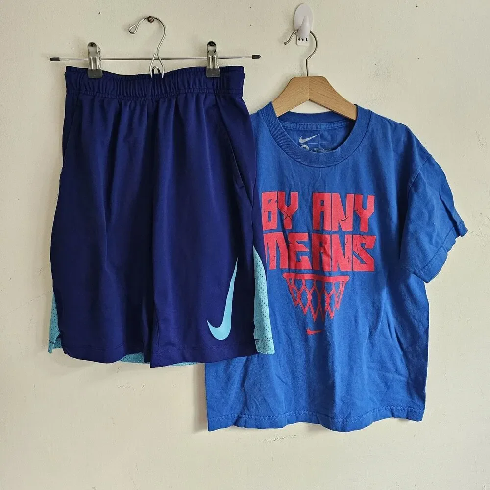Nike Youth Basketball Set – Blue T-Shirt & Shorts – Size Youth M – GUC